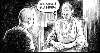 Página de Sob o Signo Ancestral, ambientado na Ilha de Itaparica, na Bahia. Maurício, jovem negro, é o protagonista da trama.