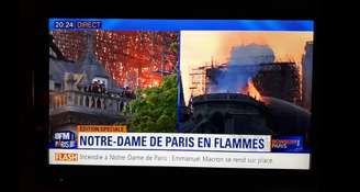 Alguns canais transmitiram ao vivo imagens do incêndio na Notre Dame do início da noite até o meio da madrugada