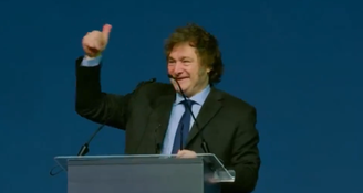 Milei faz discurso de encerramento da CPAC, evento conservador em Balneário Camboriú (SC)