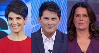 Mariana Godoy ('Jornal da Record'), César Filho ('SBT Brasil') e Adriana Araújo ('Jornal da Band'): o interesse pelos telejornais equilibra a perda de público das emissoras abertas