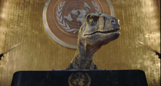 Com uso de dinossauro, ONU faz alerta sobre crise climática