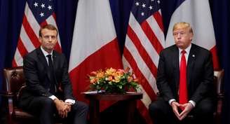 Macron e Trump durante reunião em Nova York