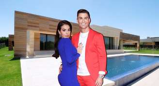 Cristiano Ronaldo e Georgina Rodríguez com a casa de La Finca ao fundo