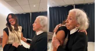 Bruna Marquezine se emociona ao reencontrar Fernanda Montenegro nos bastidores de espetáculo no Rio