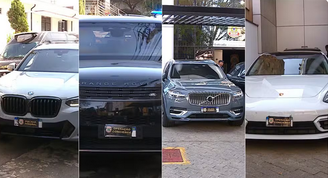 Os carros de luxo foram flagrados por uma emissora chegando escoltados no pátio da PF