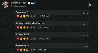Mensagens do deputado André Janones no canal 'Exército do Lula'