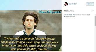 Danrlei rebate D'Alessandro no Instagram