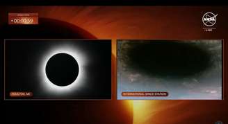 Estação Espacial Internacional registra projeção da sombra da Lua sobre a Terra durante eclipse