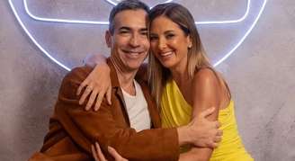 Ticiane Pinheiro com César Tralli na sede da Globo no Rio