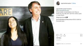 Fernanda Salles, que assinou texto com informações falsas sobre repórter do 'Estado', e o presidente Jair Bolsonaro, em foto publicada nas redes sociais