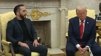 O presidente de El Salvador, Nayib Bukele, em encontro com o presidente dos Estados Unidos, Donald Trump