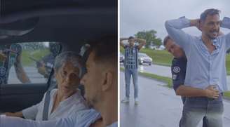O ator Julio Rocha mostrou o momento em que equipe de filmagem foi abordada por policiais de verdade durante gravação em Indaiatuba