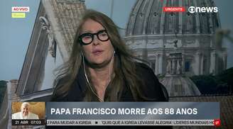 Ilze Scamparini na primeira entrada ao vivo na GloboNews para comentar a morte do papa Francisco