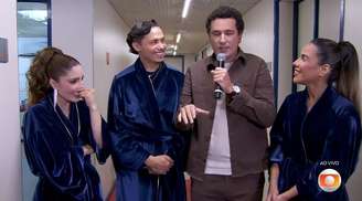Manu Bahtidão, Silvero Pereira e Wanessa Camargo são entrevistados pelo humorista Rafael Portugal enquanto se preparavam para a final da 'Dança dos Famosos'
