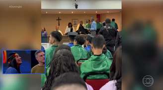 Marciele, do 'BBB 26', vê imagens da formatura do irmão no 'Domingão Com Huck'