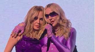 Madonna canta ao lado de Kylie Minogue no WorldPride 2026, em Amsterdã, no dia 1.º de agosto.