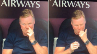 Ronald Koeman é flagrando comendo catarro durante jogo da Eurocopa