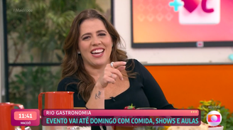 Tati Machado dá risada de nome de prato no Mais Você