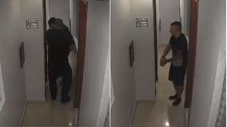 Imagens mostram quando policiais entram no quarto de hotel e depois quando acusado sai algemado