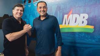 O presidente do MDB, Baleia Rossi, e o vice-governador de São Paulo, Felício Ramuth (MDB)