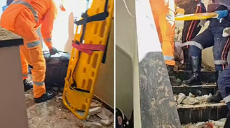 Imagens mostram que parte da aeronave, um monomotor de pequeno porte, entrou no prédio e deteriorou janelas e escadas