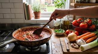 A cenoura libera doçura natural durante o cozimento e ajuda a suavizar a acidez do tomate.