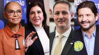 2/10/2026 Os candidatos ao senado por São Paulo Marina Silva, Simone Tebet, Guilherme Derrite e André do Prado.