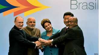 Os líderes dos Brics (da esq): Vladimir Putin (Rússia), Narendra Modi (Índia), Dilma Rousseff, Xi Jinping (China) e Jacob Zuma (África do Sul)