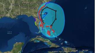 Rota traçada pelo serviço nacional de metereologia dos EUA prevê um caminho em 'U' para o furacão. 
