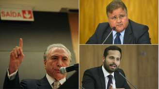 Michel Temer, Geddel Vieira Lima (no alto, à dir.) e Marcelo Calero: acusações de ex-ministro levaram crise para centro do poder no Planalto