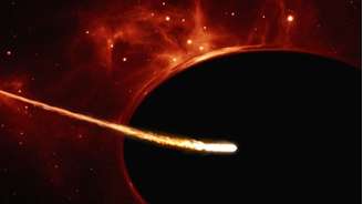 Desenho representa uma estrela parecida com o Sol sendo despedaçada por um buraco negro