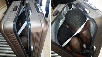 Polícia espanhola flagrou imigrante africano escondido dentro de mala 