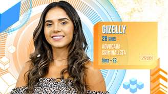 Gizelly está no 'BBB 20' como parte do time 'Pipoca' por ser uma sister que se inscreveu para o processo seletivo do programa. Ela nasceu no Espírito Santo, tem 28 anos e é advogada criminalista.