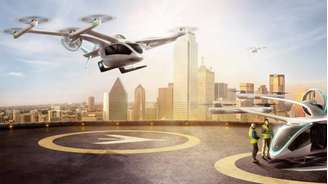 Veículo elétrico de pouso e decolagem vertical (ou eVTOL, na sigla em inglês) da Embraer. 