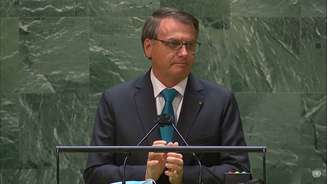 O presidente Jair Bolsonaro discursa na 76ª Assembleia-Geral da ONU.