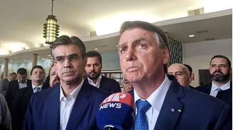 Governador Rodrigo Garcia (PSDB) e o presidente e candidato à reeleição Jair Bolsonaro (PL) durante anúncio de apoio do tucano