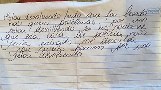 Suspeito de furtar casa de delegado devolveu pertences e deixou bilhete pedindo desculpas