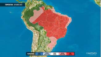 Mapa da Climatempo mostra subida das médias de temperatura em outubro para todo o País.