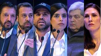 Ricardo Nunes (MDB), Guilherme Boulos (PSOL), Pablo Marçal (PRTB), Tabata Amaral (PSB), José Luiz Datena (PSDB) e Marina Helena (Novo), candidatos à Prefeitura de São Paulo