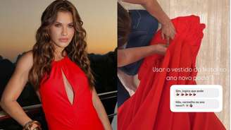 Andressa Suita com vestido vermelho e em postagem nos Stories