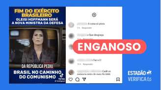 Não é verdade que a deputada Gleisi Hoffmann (PT) será indicada para o ministério da Defesa