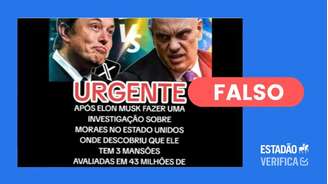 Não, Elon Musk não declarou ter descoberto mansões de Moraes avaliadas em US$ 43 milhões nos EUA