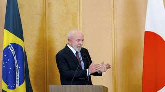 O presidente Lula (PT) em coletiva à imprensa no encerramento de sua viagem ao Japão