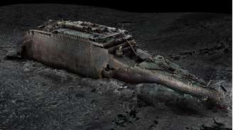 Um escaneamento digital do Titanic mostra a proa deitada no fundo do mar