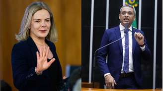 A ministra da Secretaria de Relações Institucionais (SRI), Gleisi Hoffmann, e o deputado federal Gustavo Gayer (PL-GO)