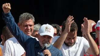 O presidente Lula em ato do 1º de Maio no estádio do Corinthians, em 2024