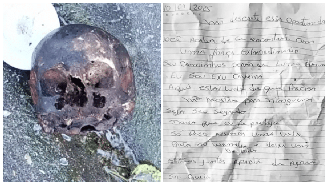 Crânio e carta encontrados à beira da Rodovia dos Imigrantes em Cubatão (SP)