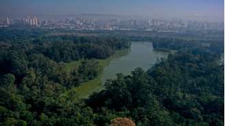 Foto aérea do Parque Ecológico do Tietê, na zona leste de São Paulo.