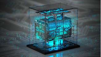 Uma imagem azul e verde referindo-se à computação quântica
