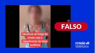 Mulher que aparece nas imagens não atuou como auditora da Mega da Virada, conteúdo foi publicado por perfil que afirma produzir peças fictícias e simulações de notícias
